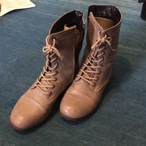 Cream lace up boots